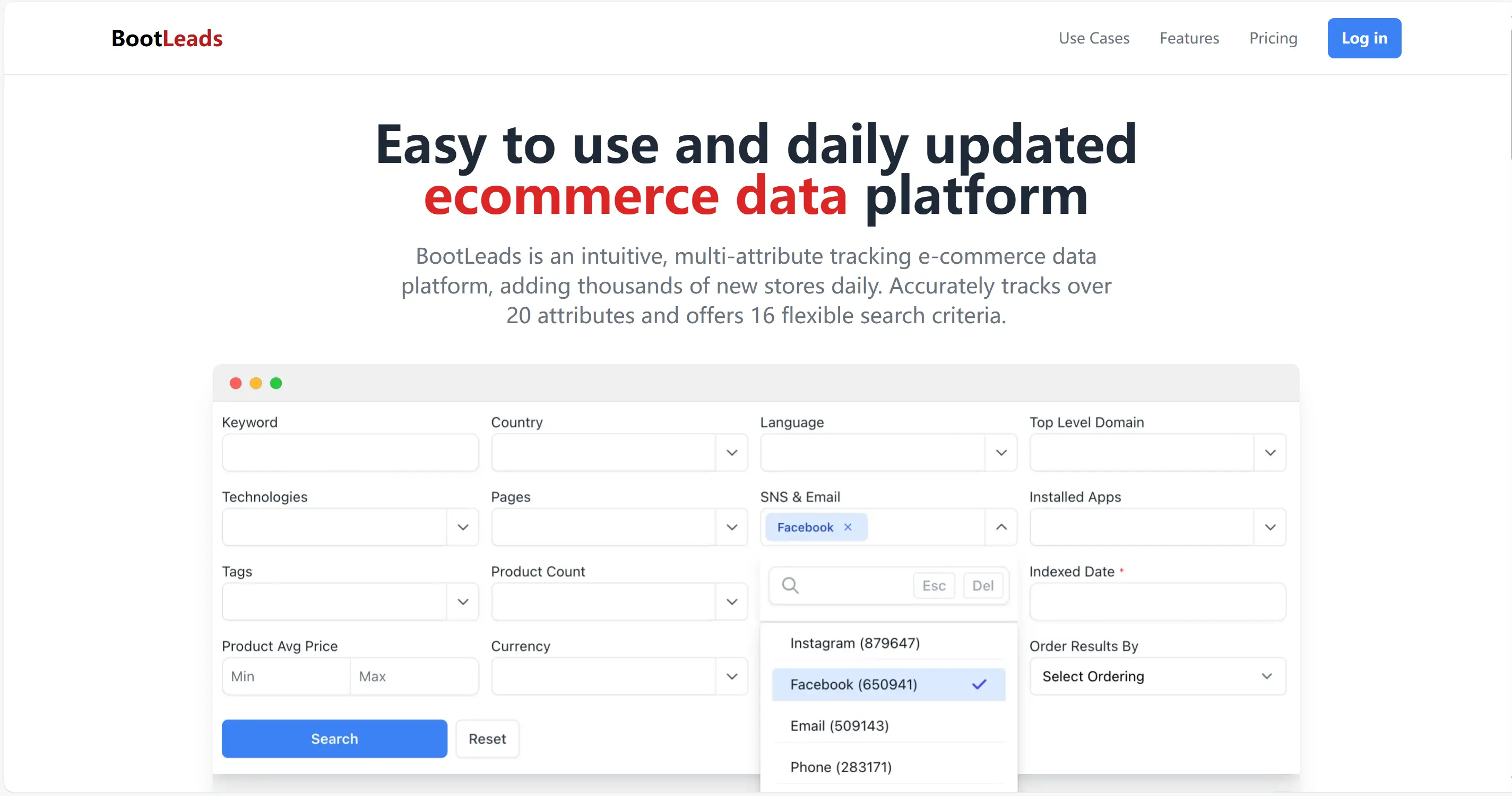 BootLeads: Ecommerce Data Search Engine